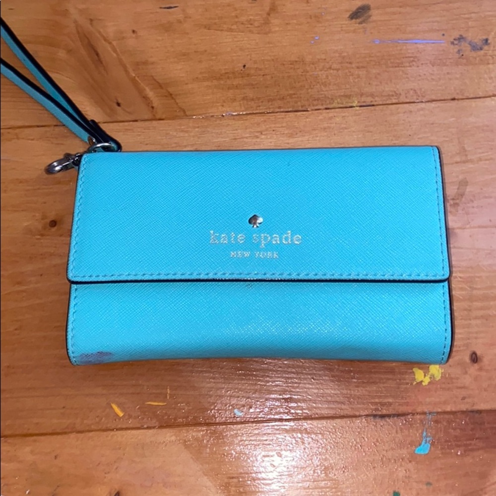 Kate Spade Teal Leather Wristlet Phone Wallet